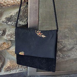Asian Inspired Flap Over Chenille Crossbody Shoulder Bag